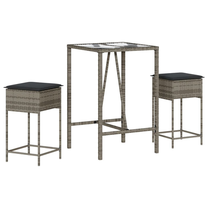 Set mobilier bar de grădină, cu perne, 3 piese, gri, poliratan - WALTI WALTI