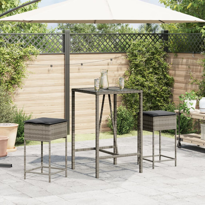 Set mobilier bar de grădină, cu perne, 3 piese, gri, poliratan - WALTI WALTI