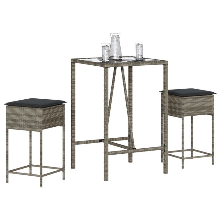 Set mobilier bar de grădină, cu perne, 3 piese, gri, poliratan - WALTI WALTI