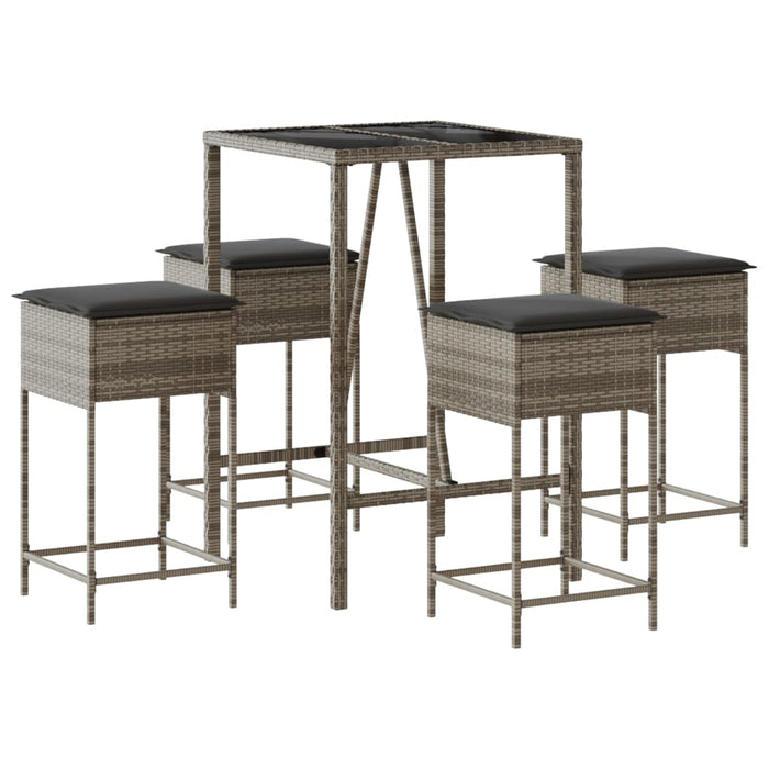 Set mobilier bar de grădină, cu perne, 5 piese, gri, poliratan - WALTI WALTI