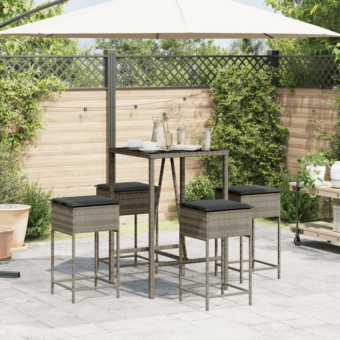 Set mobilier bar de grădină, cu perne, 5 piese, gri, poliratan - WALTI WALTI