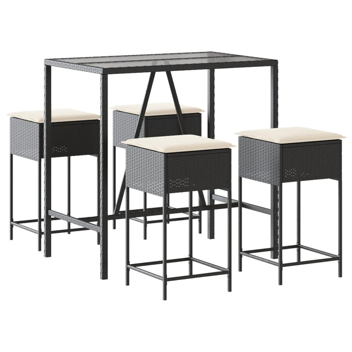Set mobilier bar de grădină cu perne, 5 piese, negru, poliratan - WALTI WALTI