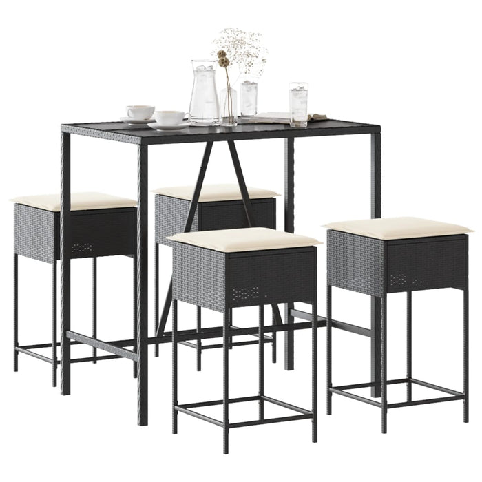 Set mobilier bar de grădină cu perne, 5 piese, negru, poliratan - WALTI WALTI