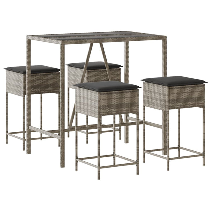 Set mobilier bar de grădină, cu perne, 5 piese, gri, poliratan - WALTI WALTI