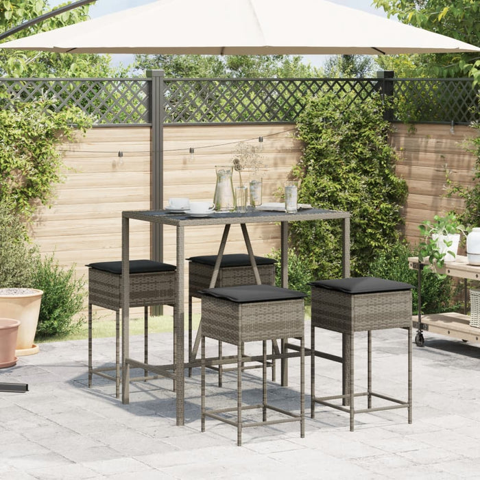 Set mobilier bar de grădină, cu perne, 5 piese, gri, poliratan - WALTI WALTI