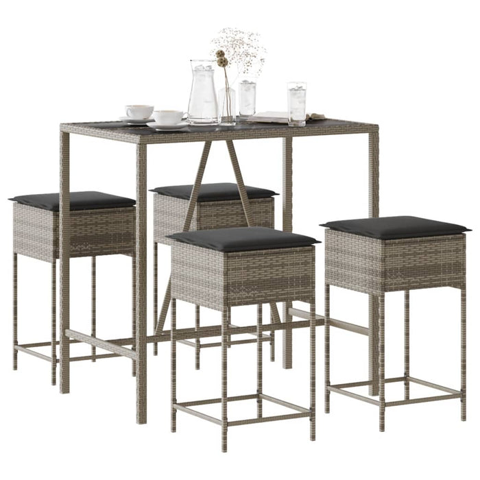Set mobilier bar de grădină, cu perne, 5 piese, gri, poliratan - WALTI WALTI