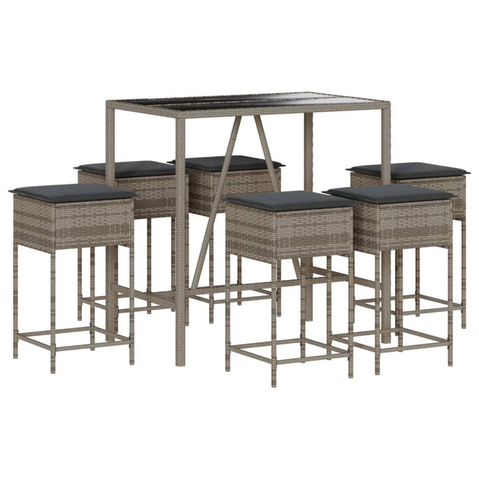 Set mobilier bar de grădină cu perne, 7 piese, gri, poliratan - WALTI WALTI