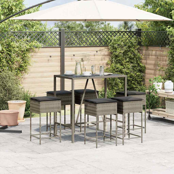 Set mobilier bar de grădină cu perne, 7 piese, gri, poliratan - WALTI WALTI