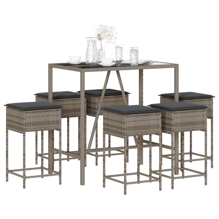 Set mobilier bar de grădină cu perne, 7 piese, gri, poliratan - WALTI WALTI