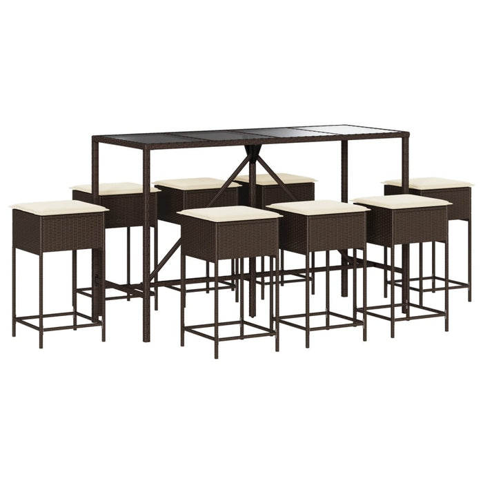 Set mobilier bar de grădină, cu perne, 9 piese, maro, poliratan WALTI