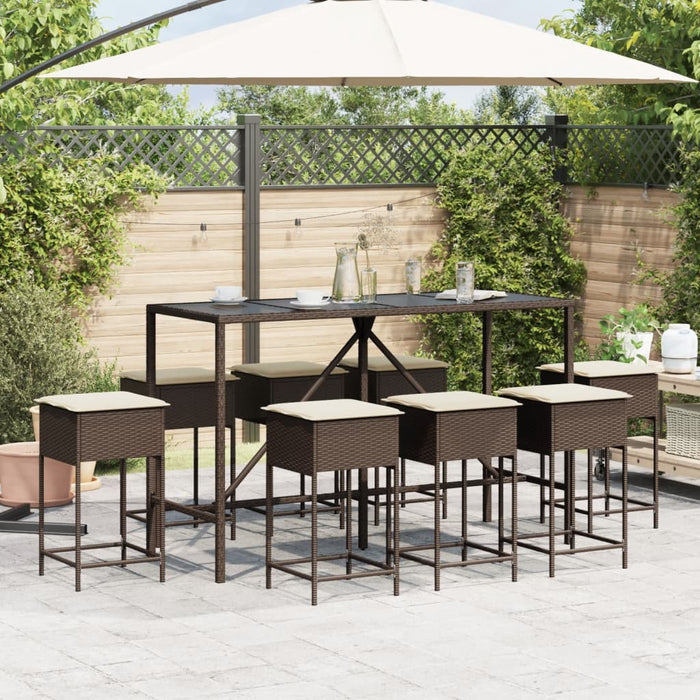 Set mobilier bar de grădină, cu perne, 9 piese, maro, poliratan WALTI