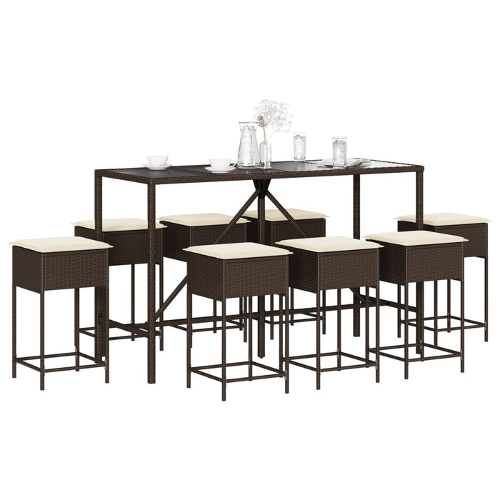 Set mobilier bar de grădină, cu perne, 9 piese, maro, poliratan WALTI