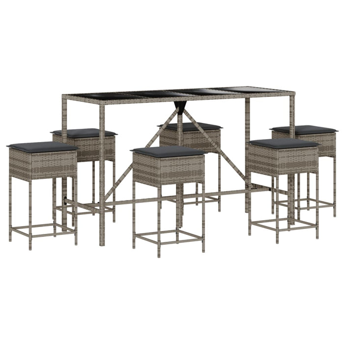 Set mobilier bar de grădină cu perne, 7 piese, gri, poliratan - WALTI WALTI