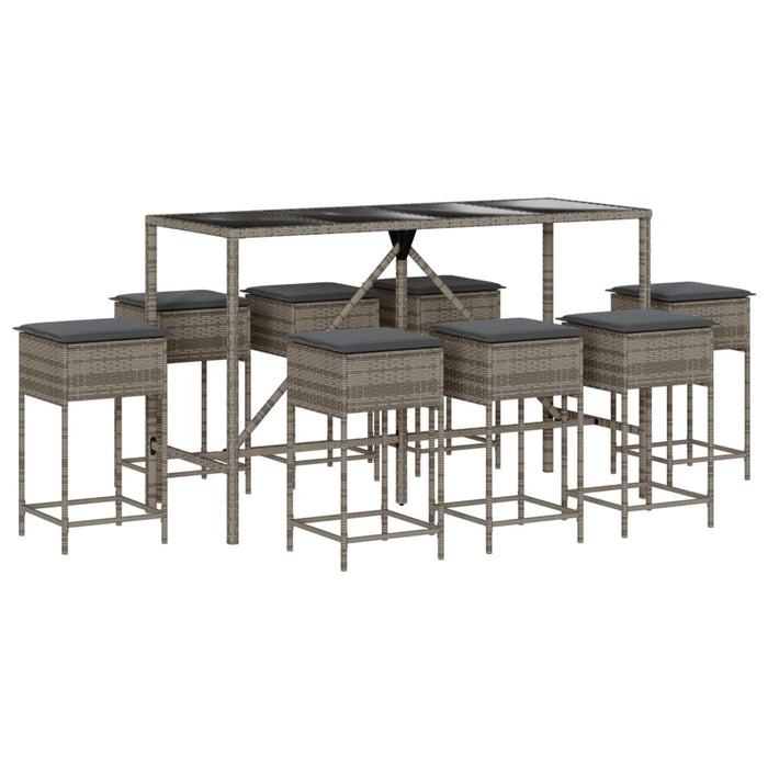 Set mobilier bar de grădină, cu perne, 9 piese, gri, poliratan - WALTI WALTI