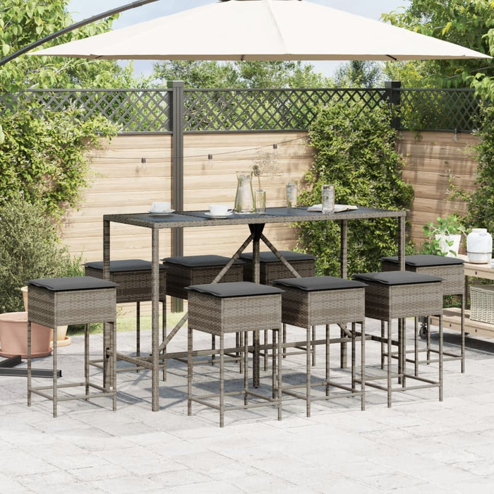 Set mobilier bar de grădină, cu perne, 9 piese, gri, poliratan - WALTI WALTI
