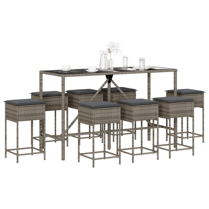 Set mobilier bar de grădină, cu perne, 9 piese, gri, poliratan - WALTI WALTI