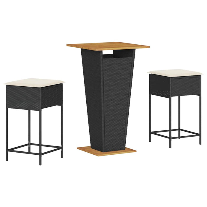 Set mobilier bar de grădină cu perne, 3 piese, negru, poliratan WALTI