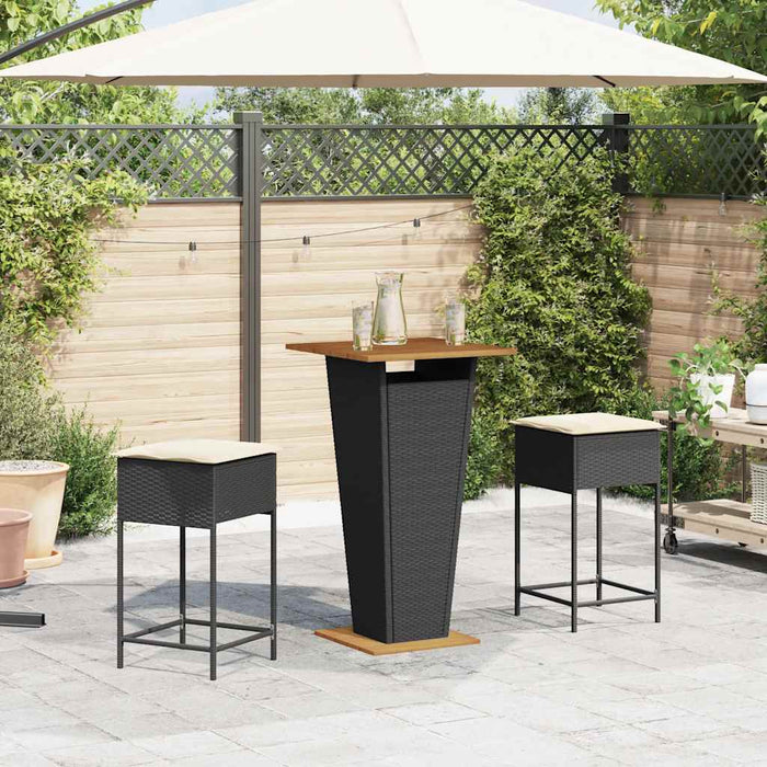 Set mobilier bar de grădină cu perne, 3 piese, negru, poliratan WALTI