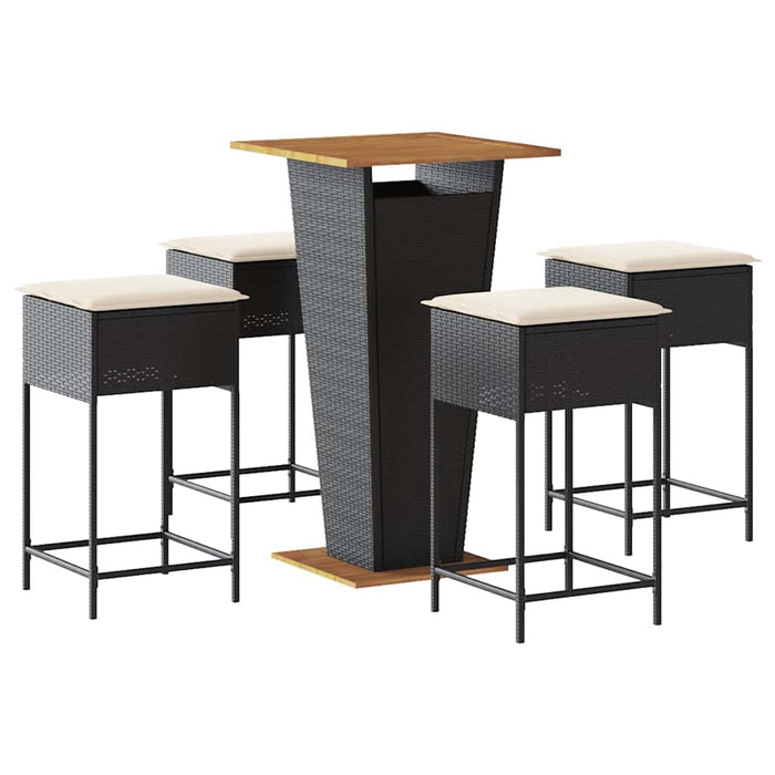 Set mobilier bar de grădină cu perne, 5 piese, negru, poliratan - WALTI WALTI
