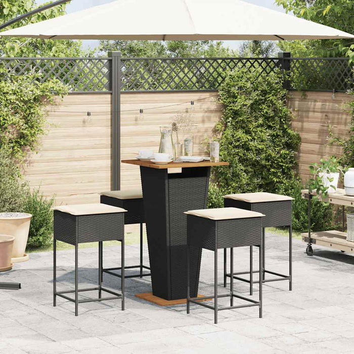Set mobilier bar de grădină cu perne, 5 piese, negru, poliratan - WALTI WALTI