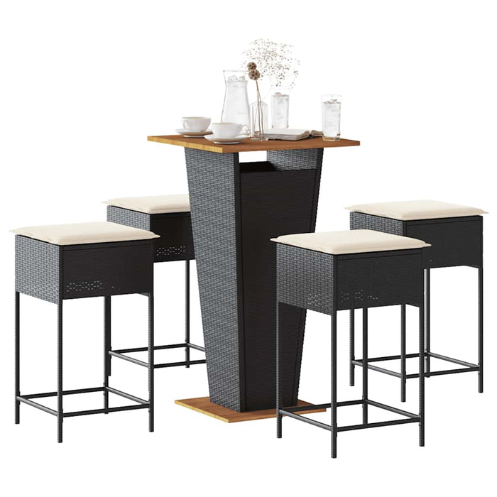 Set mobilier bar de grădină cu perne, 5 piese, negru, poliratan - WALTI WALTI