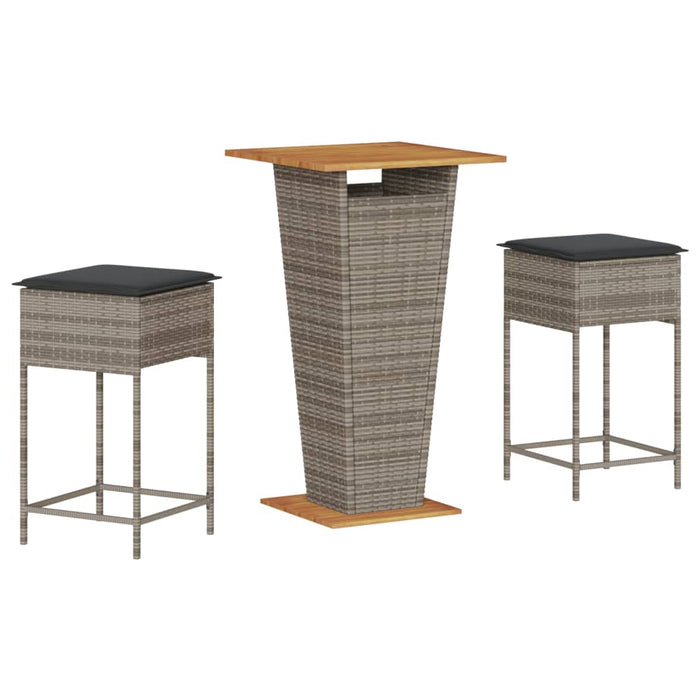 Set mobilier bar de grădină, cu perne, 3 piese, gri, poliratan WALTI