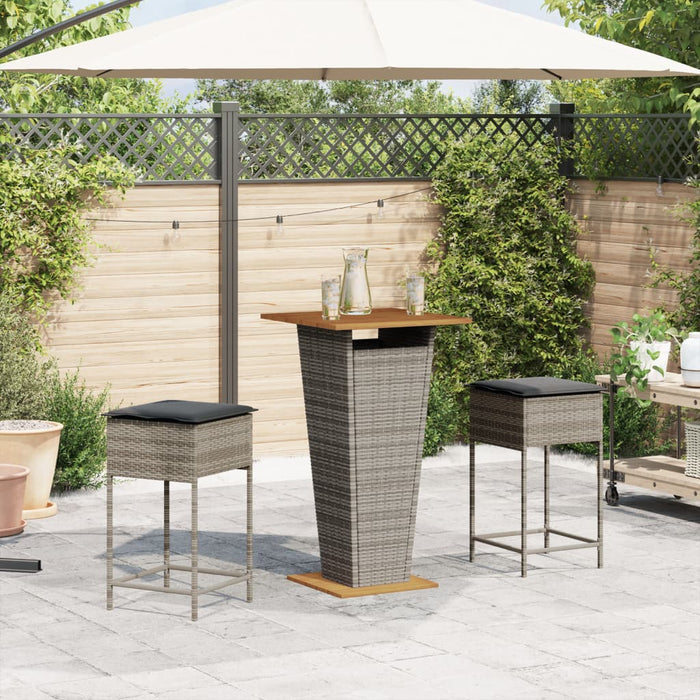 Set mobilier bar de grădină, cu perne, 3 piese, gri, poliratan WALTI