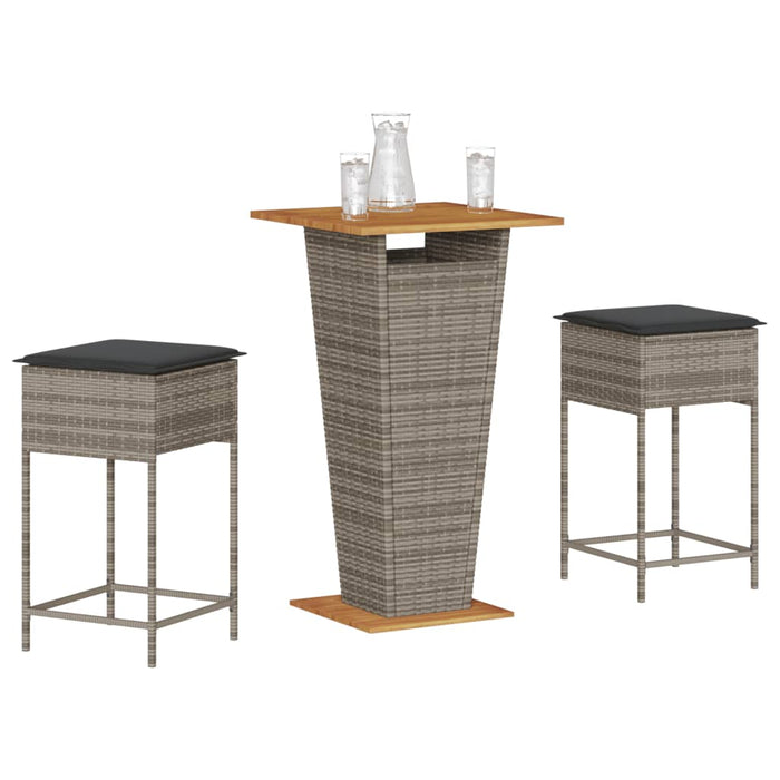 Set mobilier bar de grădină, cu perne, 3 piese, gri, poliratan WALTI