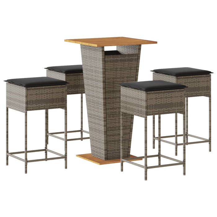 Set mobilier bar de grădină, cu perne, 5 piese, gri, poliratan - WALTI WALTI
