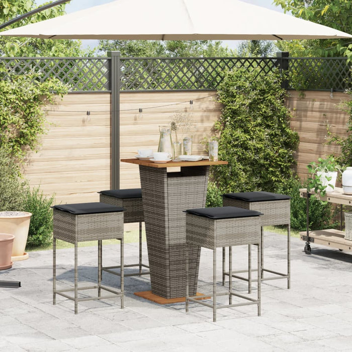 Set mobilier bar de grădină, cu perne, 5 piese, gri, poliratan - WALTI WALTI