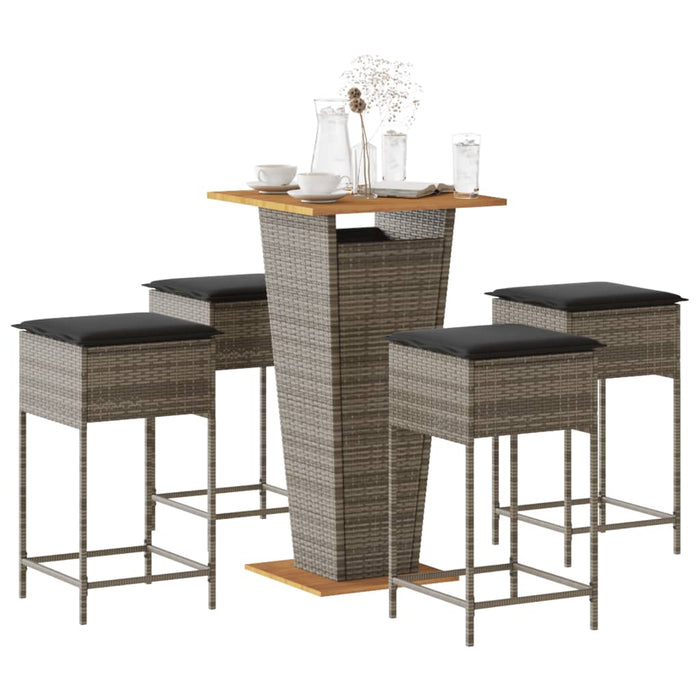 Set mobilier bar de grădină, cu perne, 5 piese, gri, poliratan - WALTI WALTI