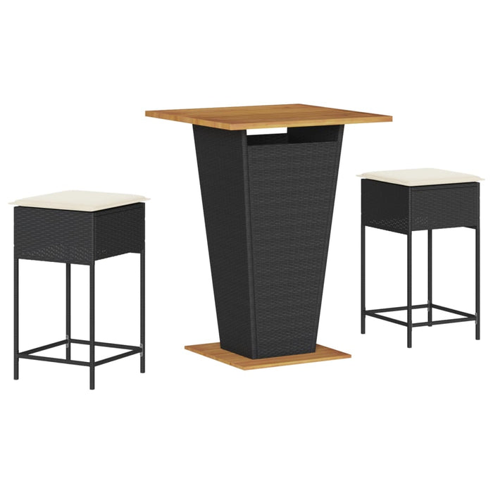 Set mobilier bar de grădină cu perne, 3 piese, negru, poliratan - WALTI WALTI