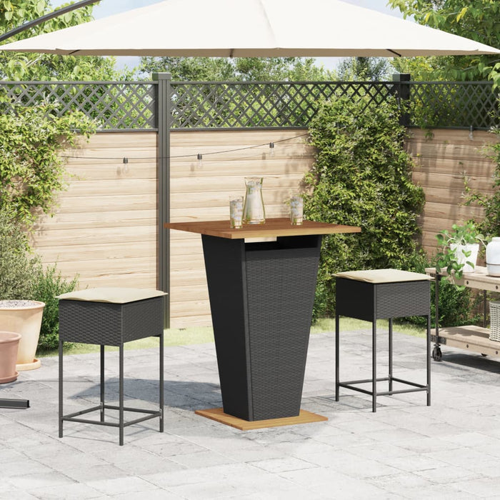 Set mobilier bar de grădină cu perne, 3 piese, negru, poliratan - WALTI WALTI