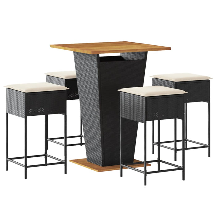 Set mobilier bar de grădină cu perne, 5 piese, negru, poliratan WALTI