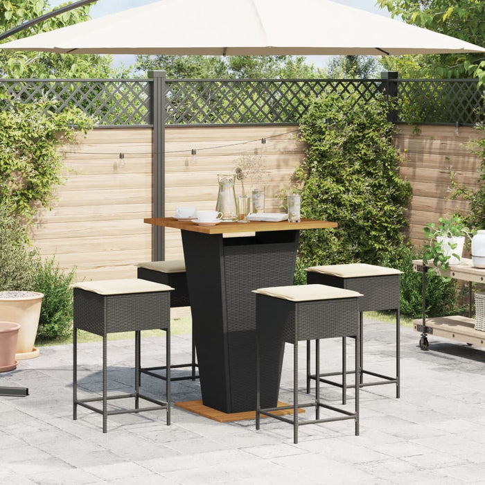 Set mobilier bar de grădină cu perne, 5 piese, negru, poliratan WALTI