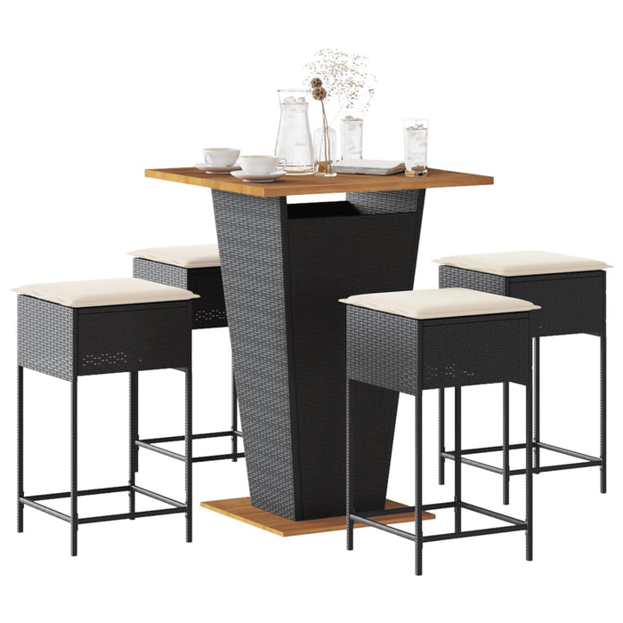 Set mobilier bar de grădină cu perne, 5 piese, negru, poliratan WALTI