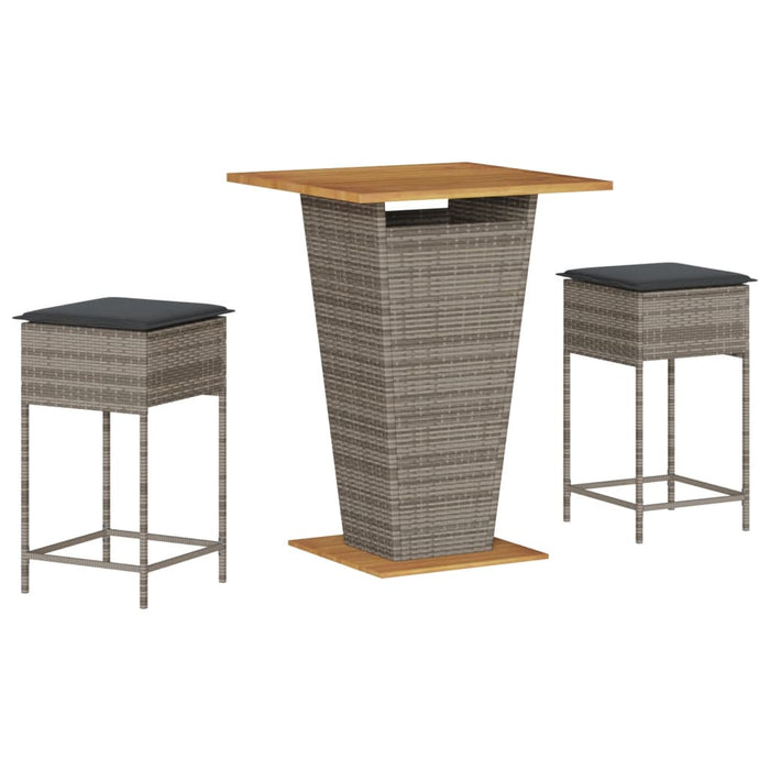 Set mobilier bar de grădină, cu perne, 3 piese, gri, poliratan - WALTI WALTI