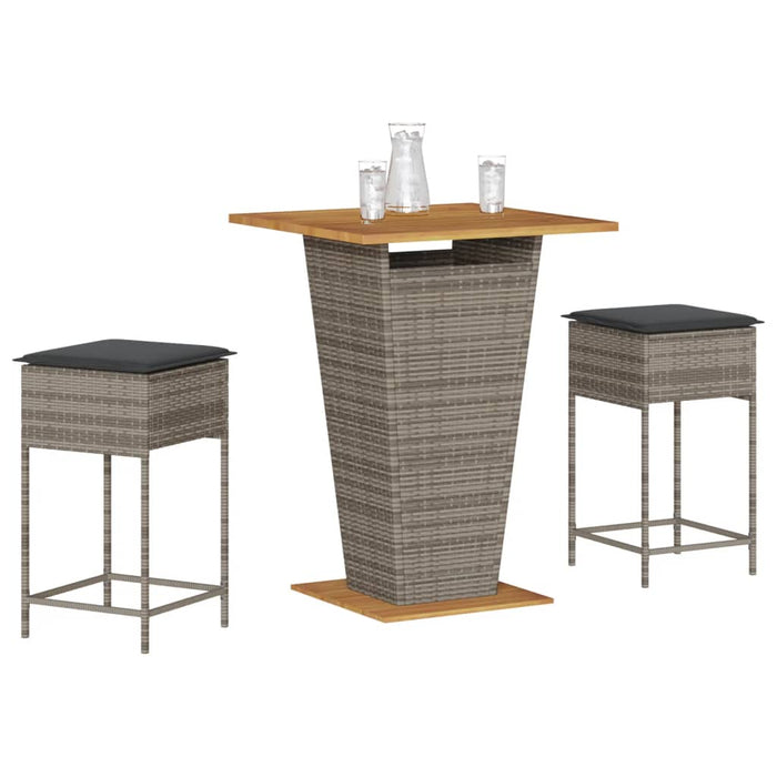 Set mobilier bar de grădină, cu perne, 3 piese, gri, poliratan - WALTI WALTI