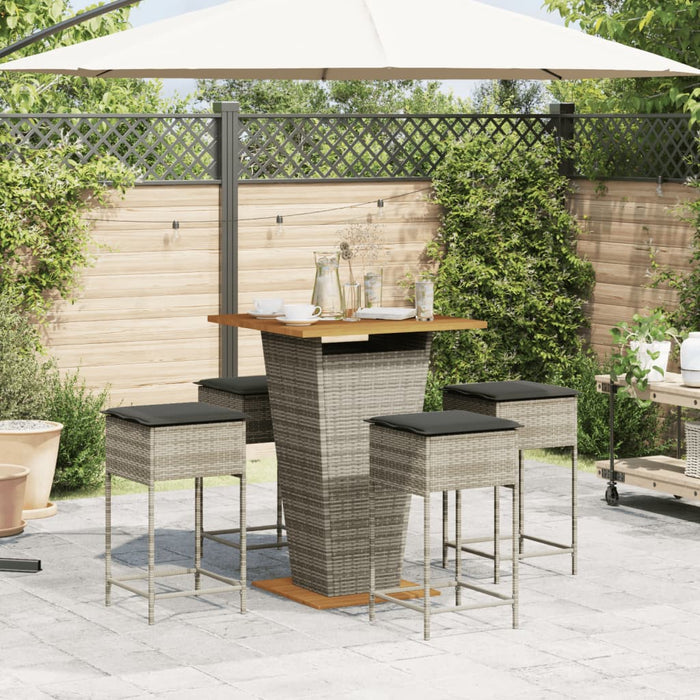 Set mobilier bar de grădină, cu perne, 5 piese, gri, poliratan - WALTI WALTI