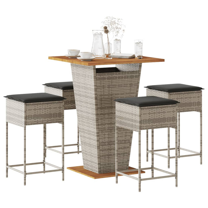 Set mobilier bar de grădină, cu perne, 5 piese, gri, poliratan - WALTI WALTI