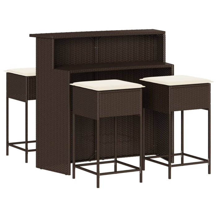 Set mobilier bar de grădină cu perne, 5 piese, maro, poliratan - WALTI WALTI