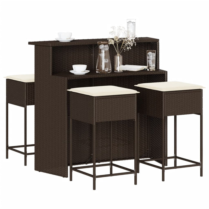 Set mobilier bar de grădină cu perne, 5 piese, maro, poliratan - WALTI WALTI