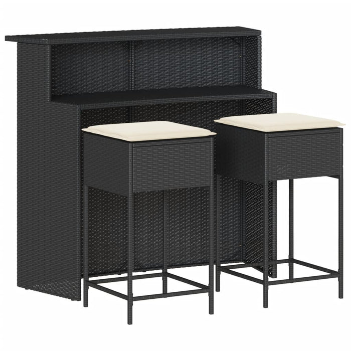 Set mobilier bar de grădină cu perne, 3 piese, negru, poliratan WALTI