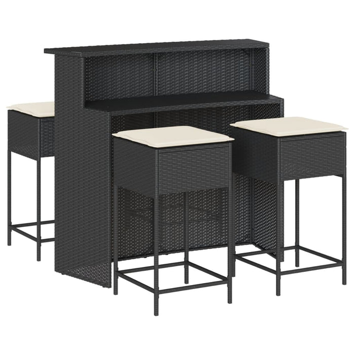 Set mobilier bar de grădină cu perne, 5 piese, negru, poliratan WALTI
