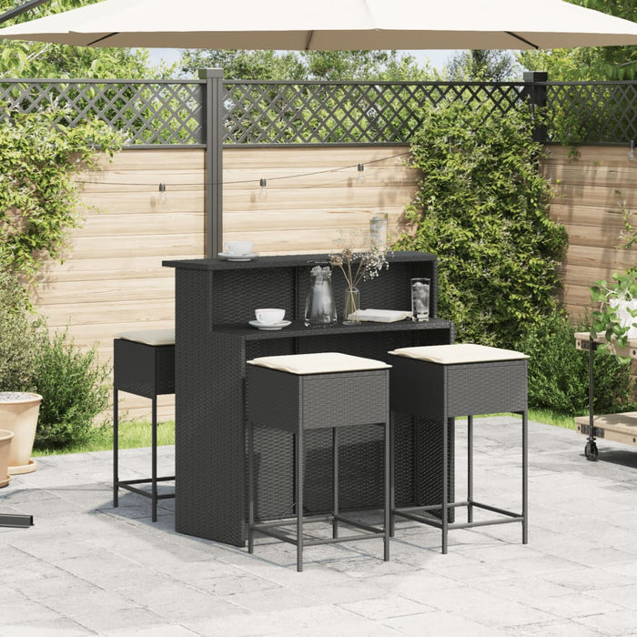Set mobilier bar de grădină cu perne, 5 piese, negru, poliratan WALTI
