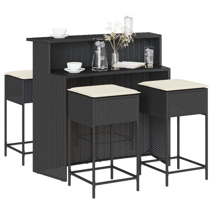 Set mobilier bar de grădină cu perne, 5 piese, negru, poliratan WALTI