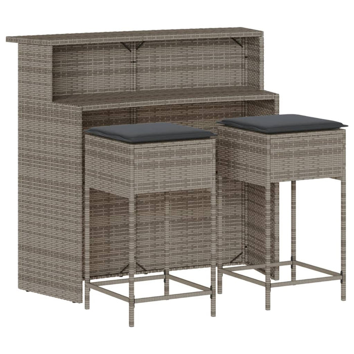Set mobilier bar de grădină, cu perne, 3 piese, gri, poliratan WALTI