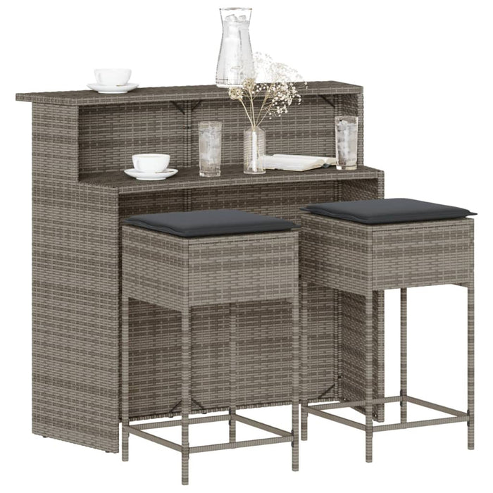 Set mobilier bar de grădină, cu perne, 3 piese, gri, poliratan WALTI