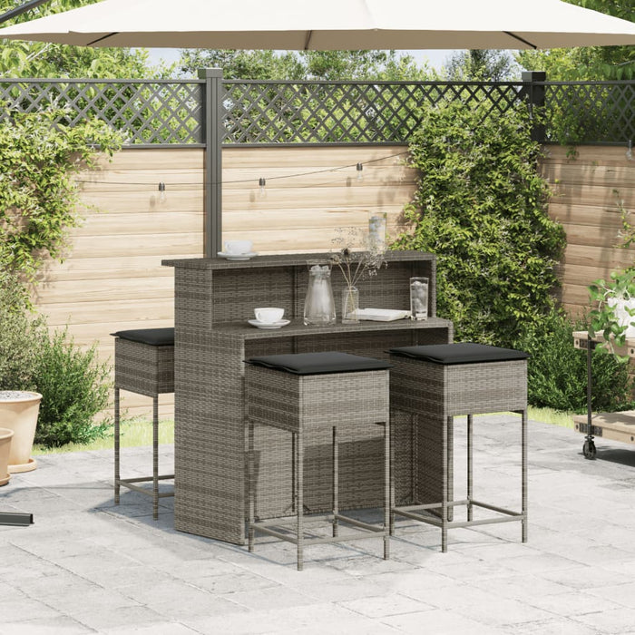 Set mobilier bar de grădină, cu perne, 5 piese, gri, poliratan - WALTI WALTI