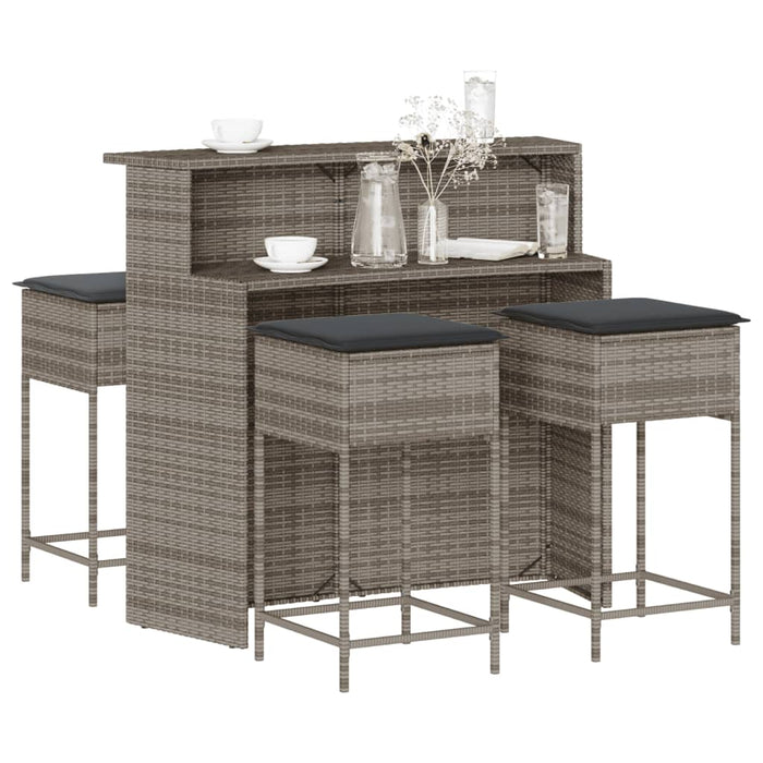 Set mobilier bar de grădină, cu perne, 5 piese, gri, poliratan - WALTI WALTI